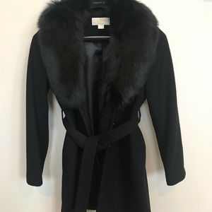 Wool black coat with fur
